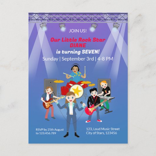 Rock Star Girl Band Verjaardagsfeest Briefkaart (Voorkant)