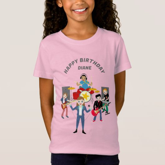 Rock Star Girl Band Verjaardagsfeest T-shirt (Voorkant)