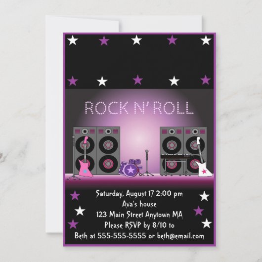 Rock Star Girl Birthday Invitation Kaart (Voorkant)