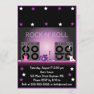 Rock Star Girl Birthday Invitation Kaart