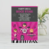 Rock Star Girls Birthday Party Invitation Kaart (Staand voorkant)
