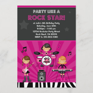 Rock Star Girls Birthday Party Invitation Kaart