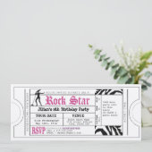  Rock Star Girls Party Ticket Invitation Kaart (Staand voorkant)