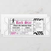  Rock Star Girls Party Ticket Invitation Kaart (Voorkant / Achterkant)