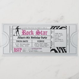 Rock Star Girls Party Ticket Invitation Kaart