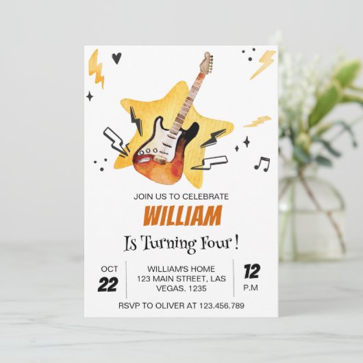 Rock Star Gitaar Rock and Roll Uitnodiging voor ve (Staand voorkant)