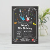 Rock Star Gitaar Verjaardag Uitnodiging Music Boy (Staand voorkant)