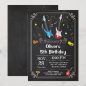 Rock Star Gitaar Verjaardag Uitnodiging Music Boy (Voorkant / Achterkant)