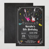 Rock Star Gitaar Verjaardag Uitnodiging Muziek Mei (Voorkant / Achterkant)