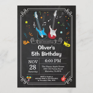 Rock Star Guitar Birthday Invitation Music Boy Kaart