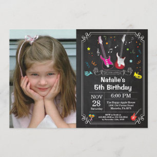 Rock Star Guitar Birthday Invitation Music Girl Kaart