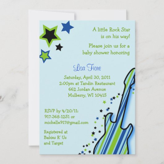 Rock Star Guitar Boy Baby Shower Invitations Kaart (Voorkant)