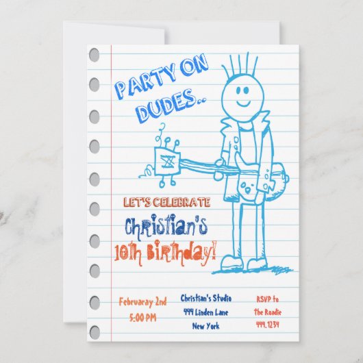 Rock Star Guitar Doodle Verjaardag Uitnodiging (Voorkant)