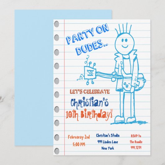 Rock Star Guitar Doodle Verjaardag Uitnodiging (Voorkant / Achterkant)