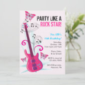 Rock Star, Guitar Hero, Birthday Party Invitations Kaart (Staand voorkant)