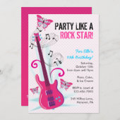 Rock Star, Guitar Hero, Birthday Party Invitations Kaart (Voorkant / Achterkant)