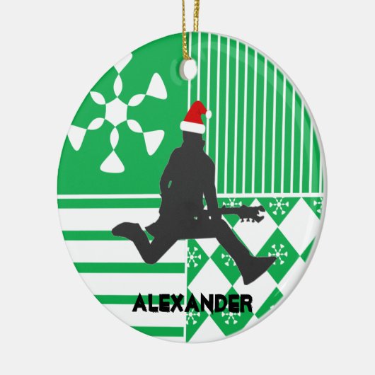 Rock Star Guitar Player Santa Hat Ornament (Links)