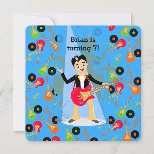 Rock star guitar player verjaardagsfeestje kaart (Voorkant)