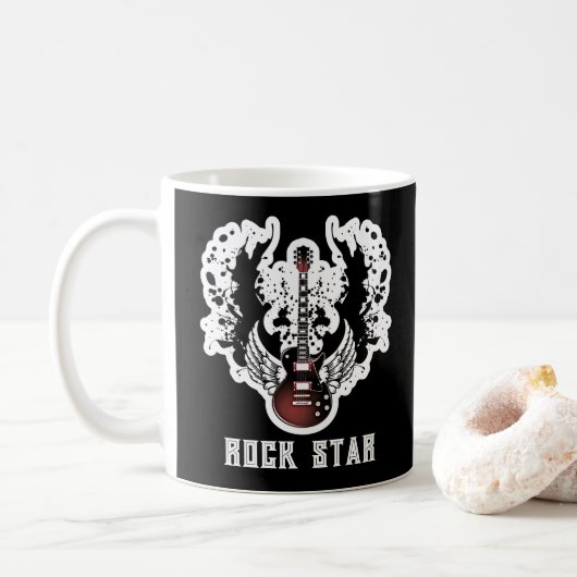 Rock Star Guitar Rock and Roll Tattoo Music Mug Koffiemok (Met donut)