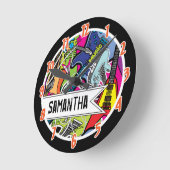 Rock Star Guitar Rocker Band Personalized Clock Ronde Klok (Hoek)