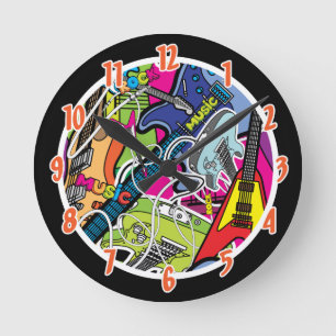 Rock Star Guitar Rocker Music Personalized Clock Ronde Klok