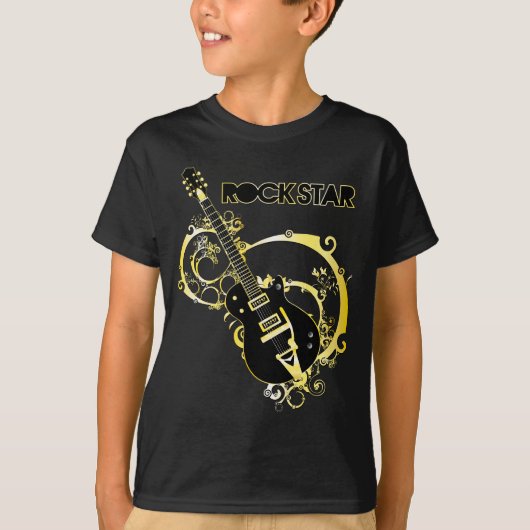 Rock Star Guitar - zwart & Gold T-shirt (Voorkant)