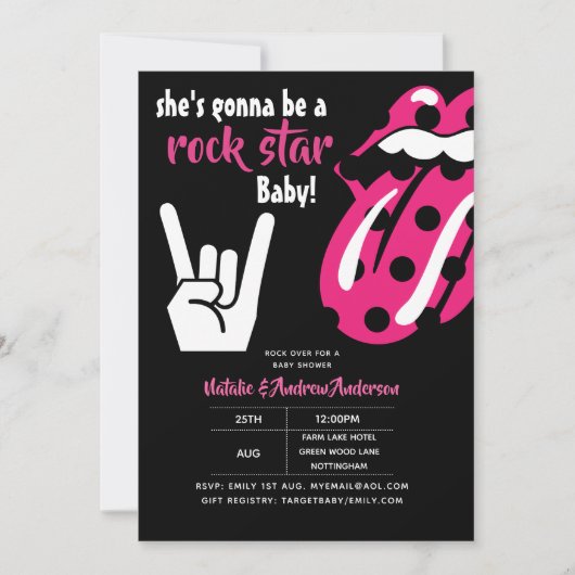 ROCK STAR Meisjes Baby Shower Roze Moderne Muziek Kaart (Voorkant)