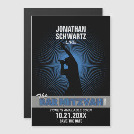 Rock Star Mitzvah Save the Date Blue Magnetische Uitnodiging