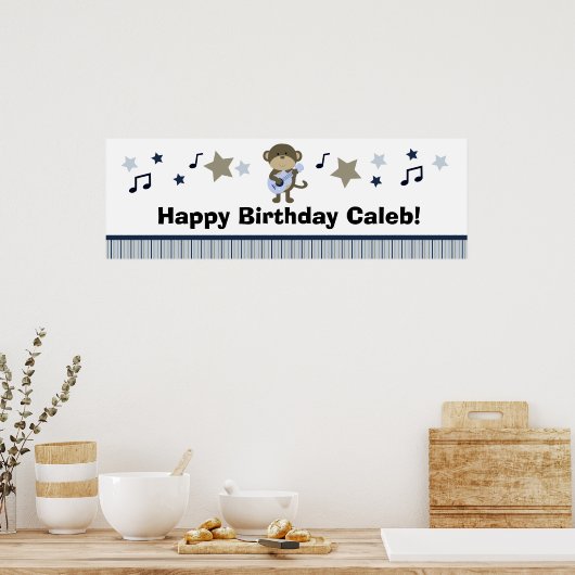 Rock Star Monkey Birthday Party Baby shower Banner Poster (Keuken)