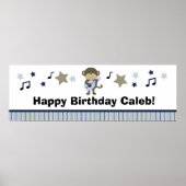 Rock Star Monkey Birthday Party Baby shower Banner Poster (Voorkant)