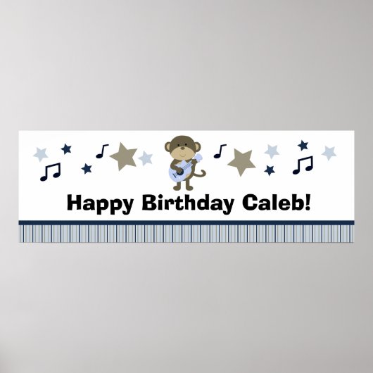 Rock Star Monkey Birthday Party Baby shower Banner Poster (Voorkant)