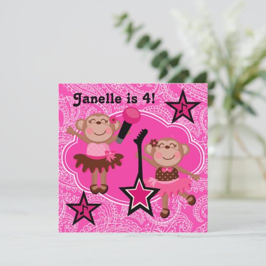 Rock Star Monkeys Verjaardag Uitnodigen Kaart (Staand voorkant)