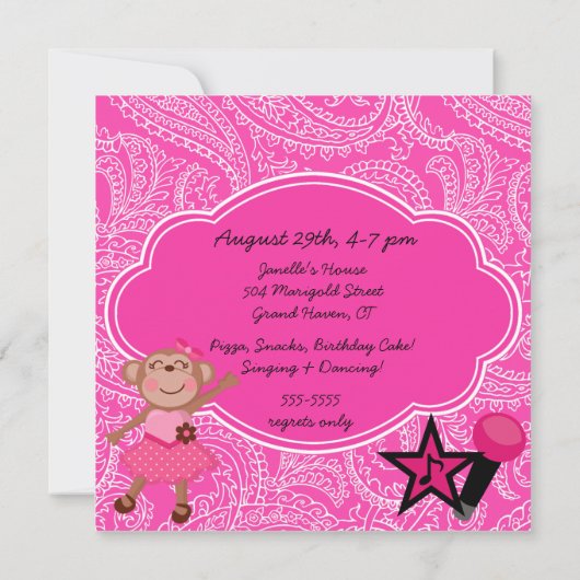 Rock Star Monkeys Verjaardag Uitnodigen Kaart (Achterkant)