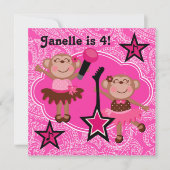 Rock Star Monkeys Verjaardag Uitnodigen Kaart (Voorkant)