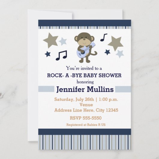 Rock Star Party Baby shower Monkey Invitation Kaart (Voorkant)