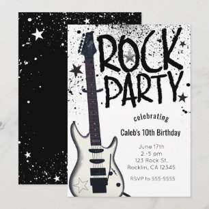 Rock Star Party Guitar Birthday Event Invitations Kaart
