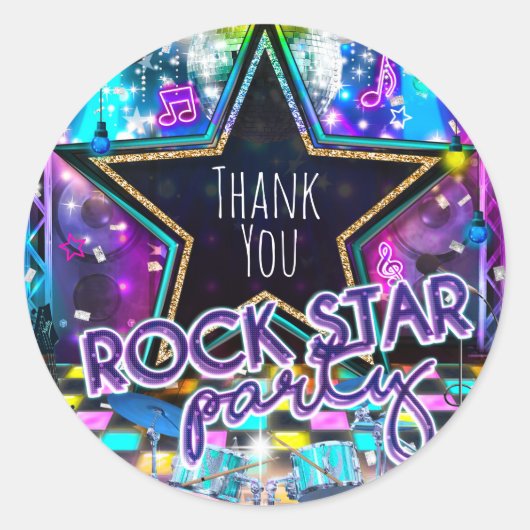 ROCK STAR PARTY Verjaardag Musical Dance Favor Ronde Sticker (Voorkant)