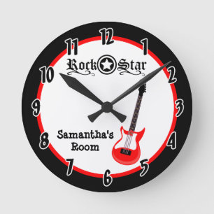 Rock Star Red Guitar Personalized Clock Ronde Klok