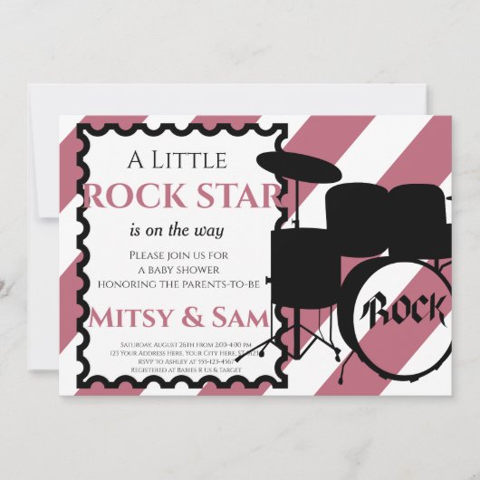 Rock Star Rock a Dag Baby shower Invitation Kaart (Voorkant)