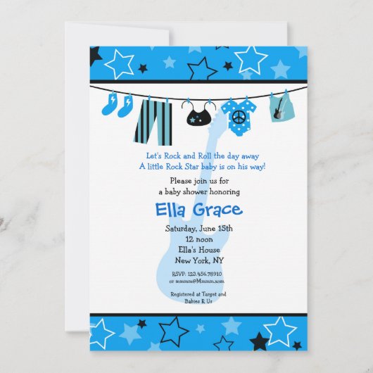 ROCK STAR Rocker Baby shower Invitation Kaart (Voorkant)