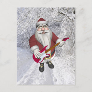 Rock Star Santa met Red Electric Guitar Feestdagenkaart