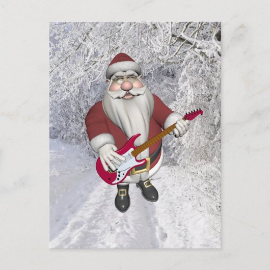 Rock Star Santa met Red Electric Guitar Feestdagenkaart (Voorkant)
