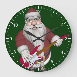 Rock Star Santa met Red Electric Guitar Grote Klok