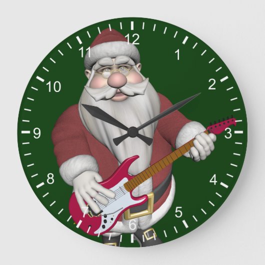 Rock Star Santa met Red Electric Guitar Grote Klok (Voorkant)