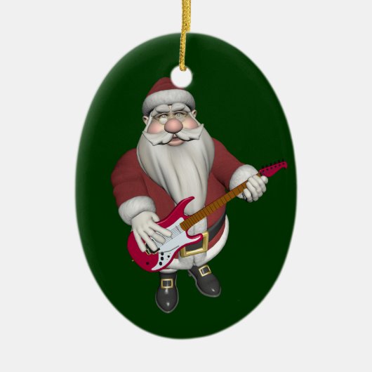 Rock Star Santa met Red Electric Guitar Keramisch Ornament (Voorkant)