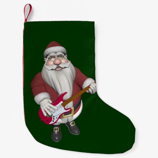 Rock Star Santa met Red Electric Guitar Kleine Kerstsok (Voorkant)