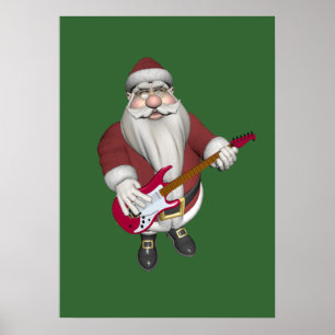 Rock Star Santa met Red Electric Guitar Poster