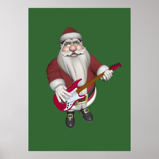 Rock Star Santa met Red Electric Guitar Poster (Voorkant)