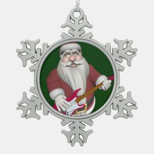 Rock Star Santa met Red Electric Guitar Tin Sneeuwvlok Ornament