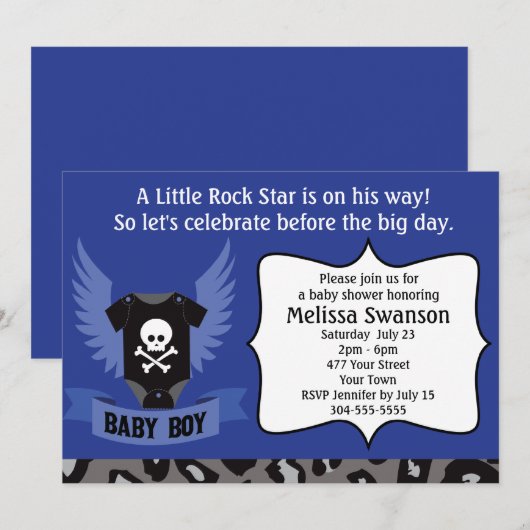 Rock Star Skull Baby shower Kaart (Voorkant / Achterkant)